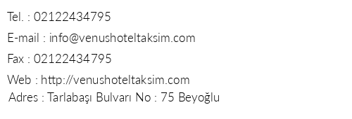 Vens Hotel Taksim telefon numaralar, faks, e-mail, posta adresi ve iletiim bilgileri